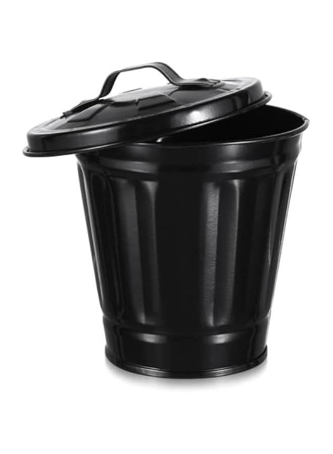 Arabest Small Black Metal Bucket with Lid for Tabletop Use as Tiny Wastebasket Flower Pot Pen Cup Holder.  - Image 1