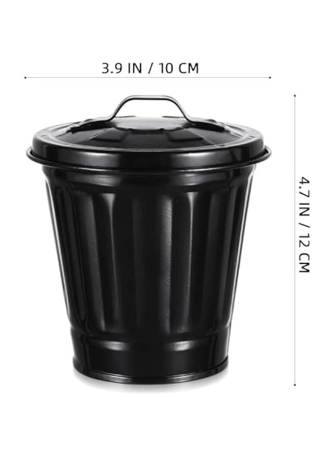 Arabest Small Black Metal Bucket with Lid for Tabletop Use as Tiny Wastebasket Flower Pot Pen Cup Holder.  - Image 3