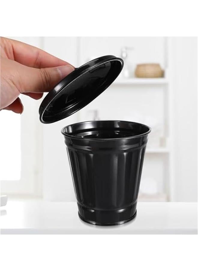 Arabest Small Black Metal Bucket with Lid for Tabletop Use as Tiny Wastebasket Flower Pot Pen Cup Holder.  - Image 5