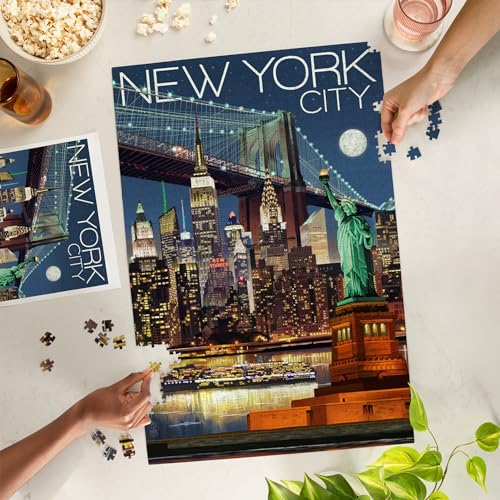 Lantern Press New York City NY Skyline at Night 1000 Piece Jigsaw Puzzle for Adults Made in USA with Reference Poster - Image 5