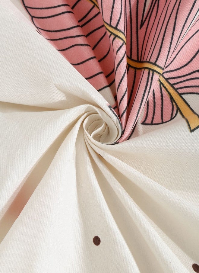Arrabi Cream Leaf Polycotton 300 TC Fitted King Fine Bedsheet with 2 Pillow Covers - Image 4
