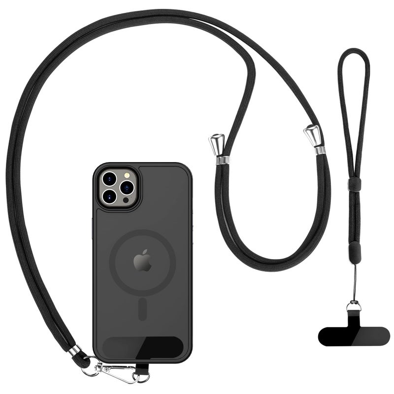 CACOE Cell Phone Lanyard 2 Pcs-1 Pcs Adjustable Neck Strap,1 Pcs Wrist Strap, 2 Pcs Pads, Universal Crossbody, Multifuctional Compatible with Most Smartphones(Black) - Image 1
