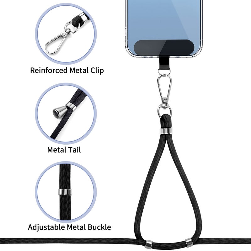 CACOE Cell Phone Lanyard 2 Pcs-1 Pcs Adjustable Neck Strap,1 Pcs Wrist Strap, 2 Pcs Pads, Universal Crossbody, Multifuctional Compatible with Most Smartphones(Black) - Image 4