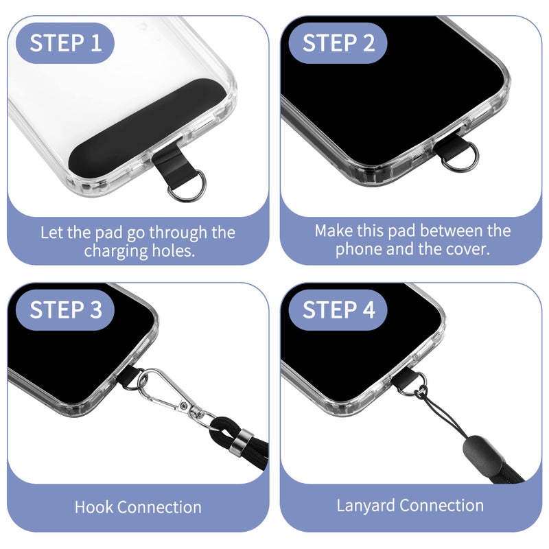 CACOE Cell Phone Lanyard 2 Pcs-1 Pcs Adjustable Neck Strap,1 Pcs Wrist Strap, 2 Pcs Pads, Universal Crossbody, Multifuctional Compatible with Most Smartphones(Black) - Image 5