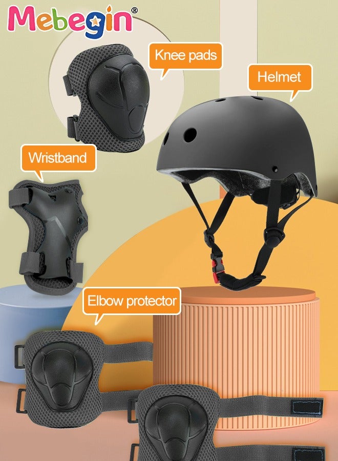 7 Pcs Multi-Sport Protective Gear Set with Adjustable Helmet Knee and Elbow Pads Wrist Guards fit for Multi Sports Scooter, Skateboarding, Biking, Roller Skating Black