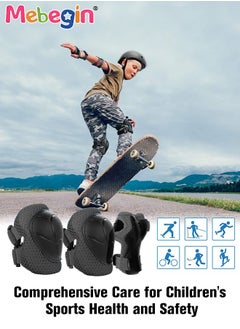 MEBEGIN 7 Pcs Multi-Sport Protective Gear Set with Adjustable Helmet Knee and Elbow Pads Wrist Guards fit for Multi Sports Scooter, Skateboarding, Biking, Roller Skating Black  - Image 2