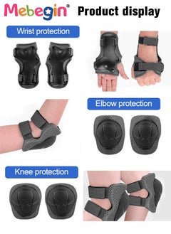 MEBEGIN 7 Pcs Multi-Sport Protective Gear Set with Adjustable Helmet Knee and Elbow Pads Wrist Guards fit for Multi Sports Scooter, Skateboarding, Biking, Roller Skating Black  - Image 4