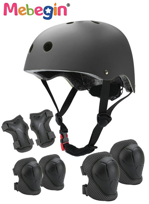 7 Pcs Multi-Sport Protective Gear Set with Adjustable Helmet Knee and Elbow Pads Wrist Guards fit for Multi Sports Scooter, Skateboarding, Biking, Roller Skating Black