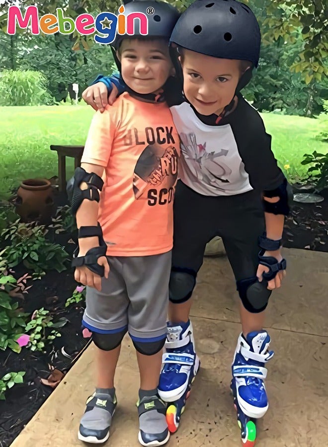 7 Pcs Multi-Sport Protective Gear Set with Adjustable Helmet Knee and Elbow Pads Wrist Guards fit for Multi Sports Scooter, Skateboarding, Biking, Roller Skating Black