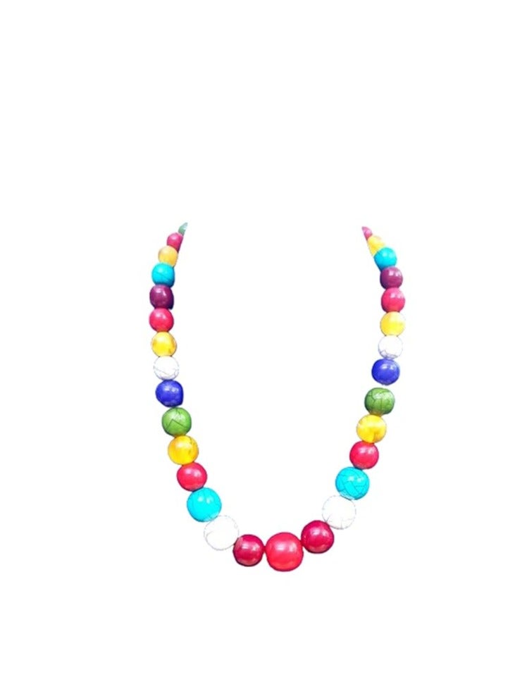 طقم عقد وحلق هندي هاند ميد من العظم الطبيعي – ألوان مالتي | قفل علوي | طول العقد 25 سم - Image 5