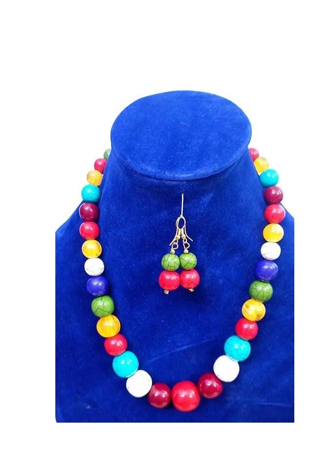 طقم عقد وحلق هندي هاند ميد من العظم الطبيعي – ألوان مالتي | قفل علوي | طول العقد 25 سم - Image 2