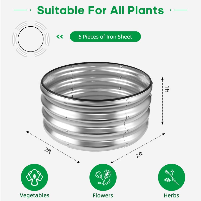 JERIA Raised Garden Bed,Galvanized Raised 2Ã—2Ã—1ft Planter Boxes Outdoor with Easy Assembly, Round Garden Bed for Vegetables, Fruits, Flowers - Image 2