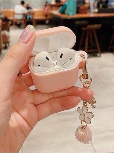 OTOPO Cute Pink Case for Airpods 2nd/1st Generation Cover for Girl Women with Pom pom Flower Keychain & Cleaner Kit, Soft Silicone Airpods iPod 2nd/1st Gen Protective Cover Skin for Airpods 2/1, Pink - Image 3