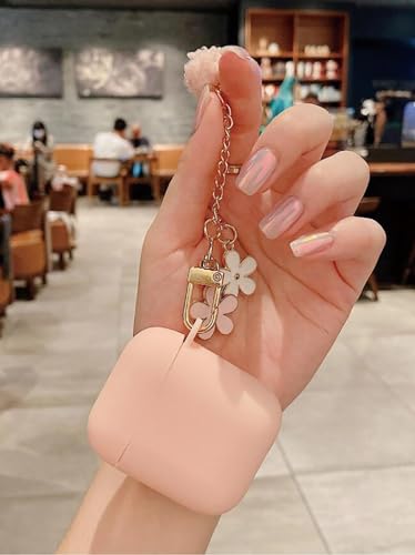 OTOPO Cute Pink Case for Airpods 2nd/1st Generation Cover for Girl Women with Pom pom Flower Keychain & Cleaner Kit, Soft Silicone Airpods iPod 2nd/1st Gen Protective Cover Skin for Airpods 2/1, Pink - Image 2