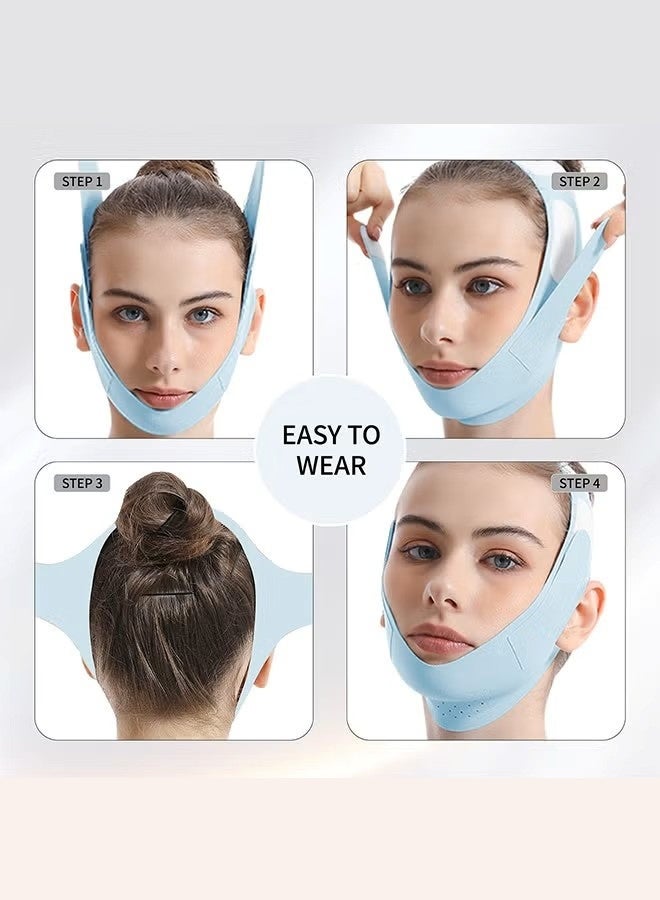 قناع V Line قابل لإعادة الاستخدام، حزام لتنحيف الوجه، ضمادة ضغط للرقبة والذقن، أجهزة مضادة للشخير قابلة للتهوية وقابلة لإعادة الاستخدام - Image 3
