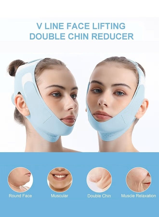 قناع V Line قابل لإعادة الاستخدام، حزام لتنحيف الوجه، ضمادة ضغط للرقبة والذقن، أجهزة مضادة للشخير قابلة للتهوية وقابلة لإعادة الاستخدام - Image 2