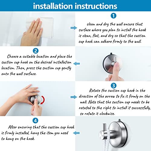 DGYB Suction Cup Hooks for Shower Set of 2 Brushed Nickel Towel Hooks for Bathrooms SUS 304 Stainless Steel Shower Hook for Loofah 15 Lb Bathroom Hook for Towels - Image 5