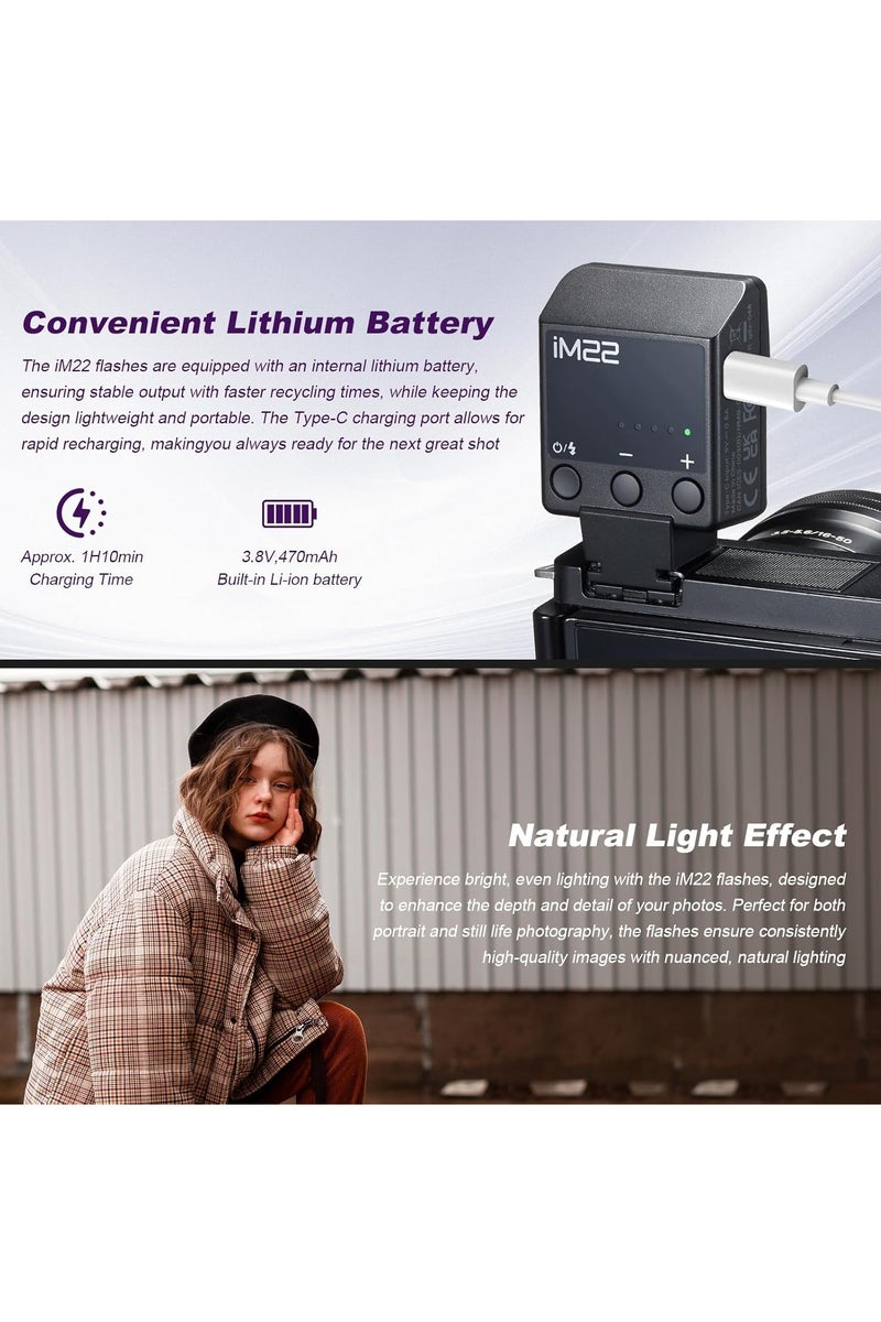 Godox iM22 Camera Flash, Mini Flash for Camera, 440 Full Power Flashes, Built in Lithium Battery, 5 Power Levels, Single Contact Hot Shoe, Compatible for Canon Sony Fuji Nikon Panasonic Olympus - Image 5