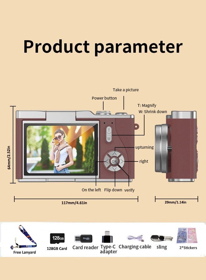 Digisand Digital Camera with 128G SD Card 4K CCD Digital Zoom Student Digital Camera 48MP Portable Photography Camera 180° Flip Screen Selfie Camera, Free Gift Lanyard and Cartoon Stickers - Image 4