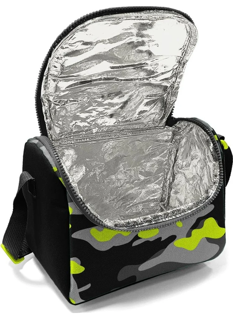 كورال هاي Kids Black Gray Camouflage Patterned Thermo Lunch Box 11816