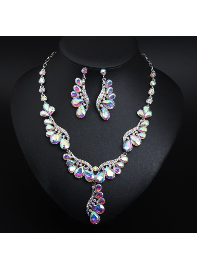 NIBEMINENT Elegant Teardrop Gemstone Short Necklace and Earring Set