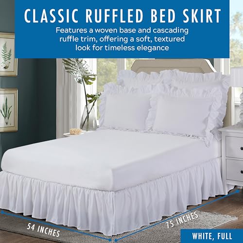 FRESH IDEAS Ideas Bedding Ruffled Bed Skirt, Classic 14” Drop Length, Gathered Styling, Full, White FRE30114WHIT02 - Image 2