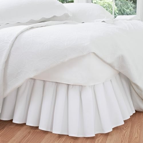 FRESH IDEAS Ideas Bedding Ruffled Bed Skirt, Classic 14” Drop Length, Gathered Styling, Full, White FRE30114WHIT02 - Image 1