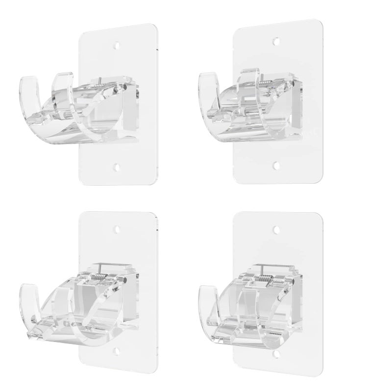 Wabboreq 4 Pieces Self Adhesive Curtain Rod Bracket, Universal Plastic Curtain Rod Holders, No Drill Curtain Rod Brackets Curtain Rod Hooks for Bathroom, Bedroom, Livingroom, Kitchen (Transparent) - Image 1