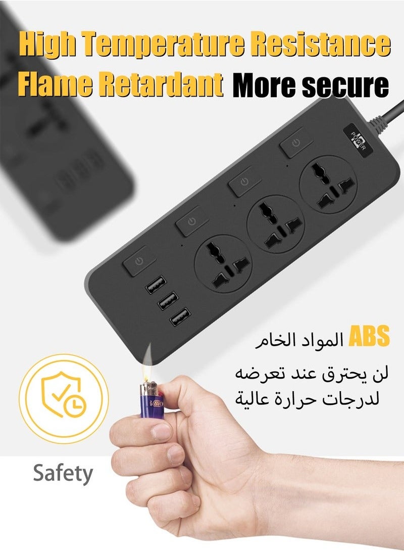 Power Strip 2500W high-power Contact with 3 traditional sockets Multiple USB Plug Socket For Phone Charging 2m Extension Cable - Image 5