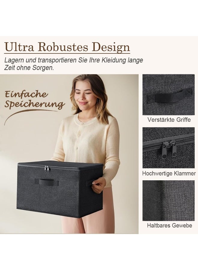 وانغبانغزي 2 قطعة صناديق تخزين مع أغطية ، منظم تخزين خزانة ملابس رمادي ، صناديق قماشية قابلة للطي بمقبض مقوى ، صندوق ملابس مع سحابات لغرف النوم ، غرفة المعيشة ، المكتب (30 × 20 × 14 سم) - Image 3