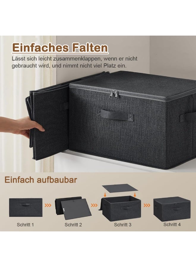 وانغبانغزي 2 قطعة صناديق تخزين مع أغطية ، منظم تخزين خزانة ملابس رمادي ، صناديق قماشية قابلة للطي بمقبض مقوى ، صندوق ملابس مع سحابات لغرف النوم ، غرفة المعيشة ، المكتب (30 × 20 × 14 سم) - Image 5
