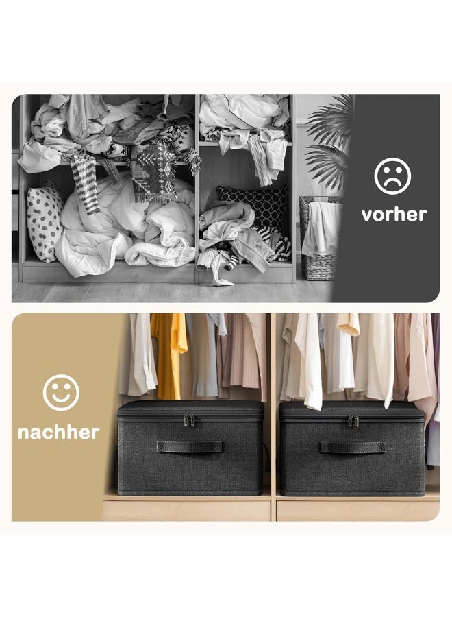 وانغبانغزي 2 قطعة صناديق تخزين مع أغطية ، منظم تخزين خزانة ملابس رمادي ، صناديق قماشية قابلة للطي بمقبض مقوى ، صندوق ملابس مع سحابات لغرف النوم ، غرفة المعيشة ، المكتب (30 × 20 × 14 سم) - Image 4