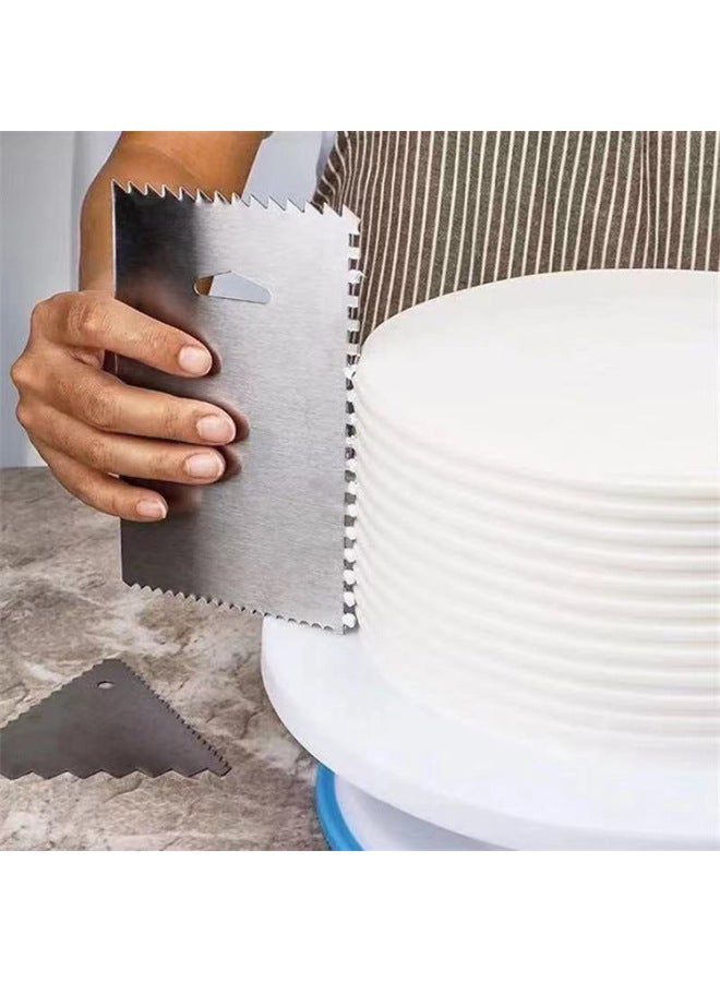 High Quality Stainless Steel Cake Scraper Triangular Tooth Oval Rectangular Cream Scraper Comb Baking Topping Tool-Specifications:Rectangular Scraper  - Image 1
