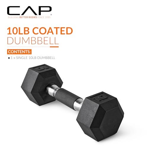 CAP Barbell 10 LB Rubber Coated Hex Dumbbell Hand Weight with Padded Grip - Single | Comfort Grip - Image 2