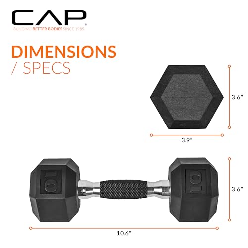 CAP Barbell 10 LB Rubber Coated Hex Dumbbell Hand Weight with Padded Grip - Single | Comfort Grip - Image 4