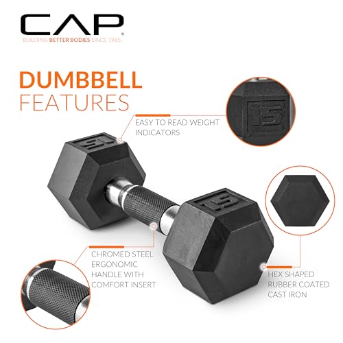 CAP Barbell 10 LB Rubber Coated Hex Dumbbell Hand Weight with Padded Grip - Single | Comfort Grip - Image 3