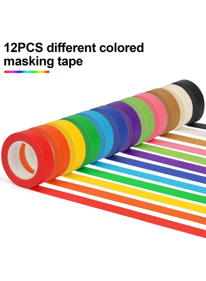 LAMAY 12 PCS Colored Masking Tape, Art Supplies, DIY Craft Tape, Colored Tape Rolls, Colored Painters Tape, 2cm x 13m - Image 5