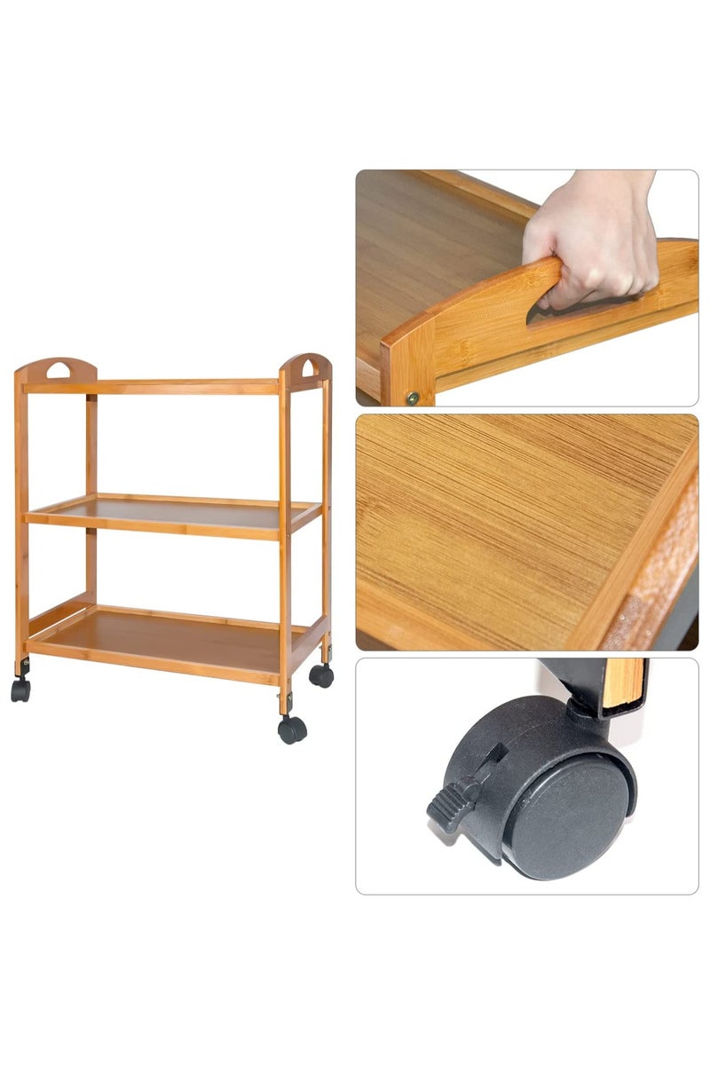 LINGWEI Bamboo Kitchen Trolley Cart with Wheels - Wooden Serving & Utility Cart with Storage Shelves, Wine Rack, Tea & Bar Station - Rolling Food & Drink Organizer for Home - Image 1