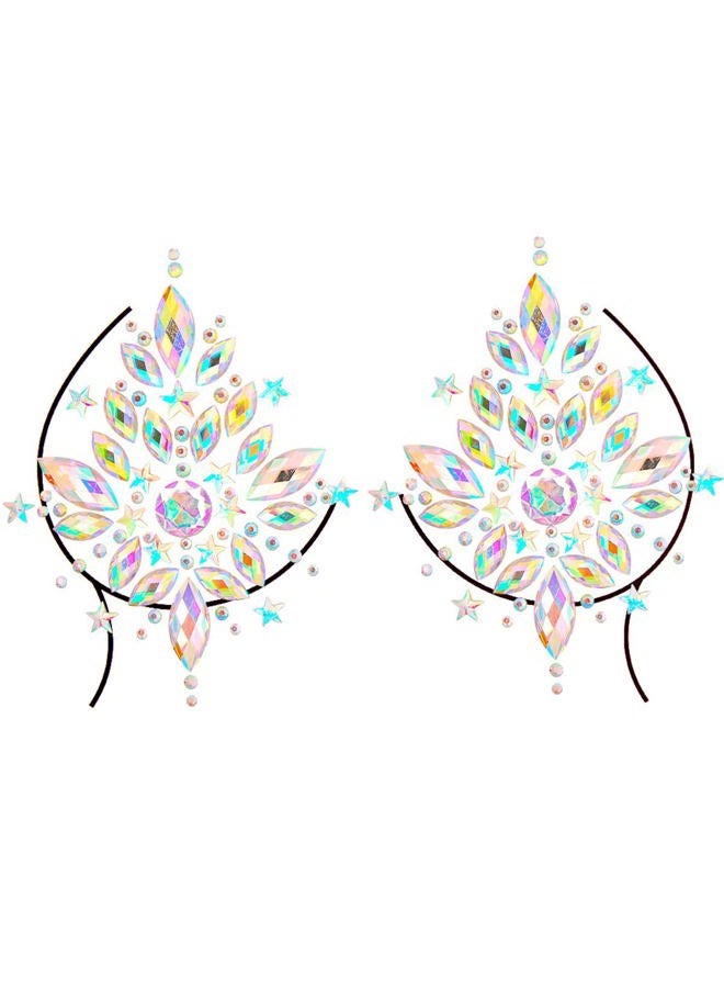 MANGOIT Temporary Tattoo Stickers Jewels Rhinestone Festival Accessories DIY Self Adhesive Crystal Body Jewelry Stickers Makeup Stick Gems Glitter Flower Chest Stickers For Women and Girls 3Pcs - Image 3