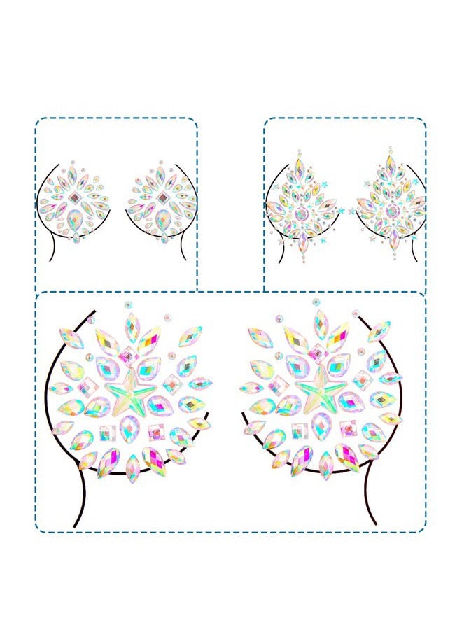 MANGOIT Temporary Tattoo Stickers Jewels Rhinestone Festival Accessories DIY Self Adhesive Crystal Body Jewelry Stickers Makeup Stick Gems Glitter Flower Chest Stickers For Women and Girls 3Pcs - Image 5