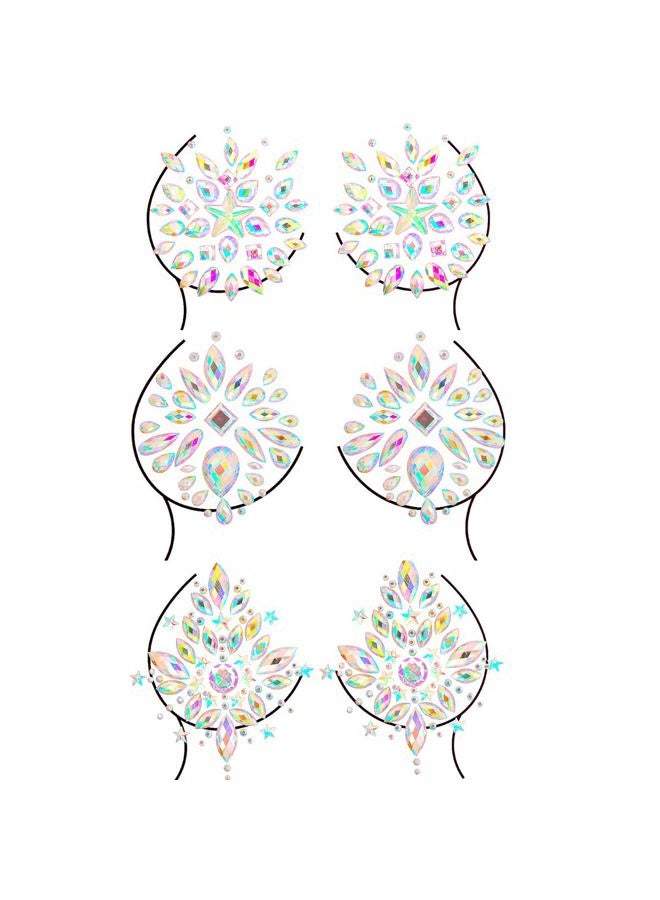 MANGOIT Temporary Tattoo Stickers Jewels Rhinestone Festival Accessories DIY Self Adhesive Crystal Body Jewelry Stickers Makeup Stick Gems Glitter Flower Chest Stickers For Women and Girls 3Pcs - Image 1