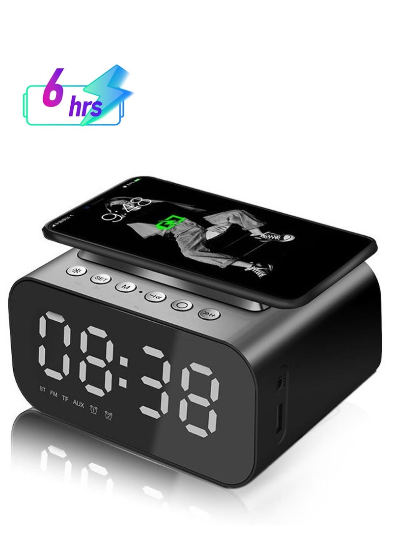 General 3 In 1 LED Alarm Clock Bluetooth Sound System Wireless Charger Black  - Image 1