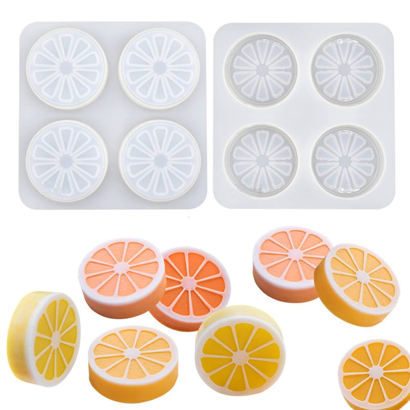 DD-life DDlife 2 Pcs 4 Cavity Lemon Slice Silicone Molds Orange Slice Silicone Molds for Handmade SoapCake Decorating DIY Fondant Candy Making Chocolate Pudding Mousse Cupcake Topper Birthday Party Moulds 