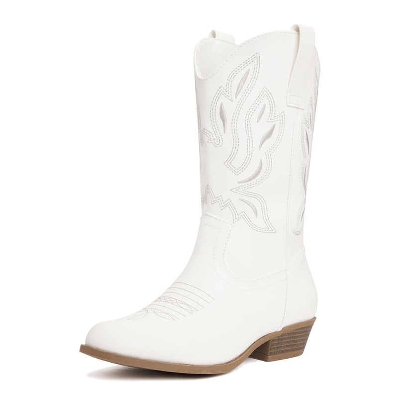 vodvob Kids Western Cowboy Boots for Girls & Boys, Round Toe Mid-Calf Cowgirl Boot with Embroidered & Side Zipper (Little Kid/Big Kid) - Image 1