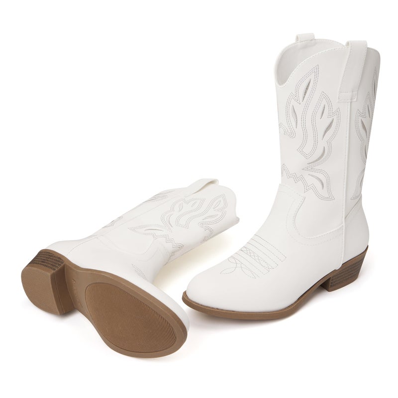 vodvob Kids Western Cowboy Boots for Girls & Boys, Round Toe Mid-Calf Cowgirl Boot with Embroidered & Side Zipper (Little Kid/Big Kid) - Image 5