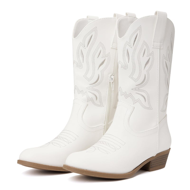 vodvob Kids Western Cowboy Boots for Girls & Boys, Round Toe Mid-Calf Cowgirl Boot with Embroidered & Side Zipper (Little Kid/Big Kid) - Image 4