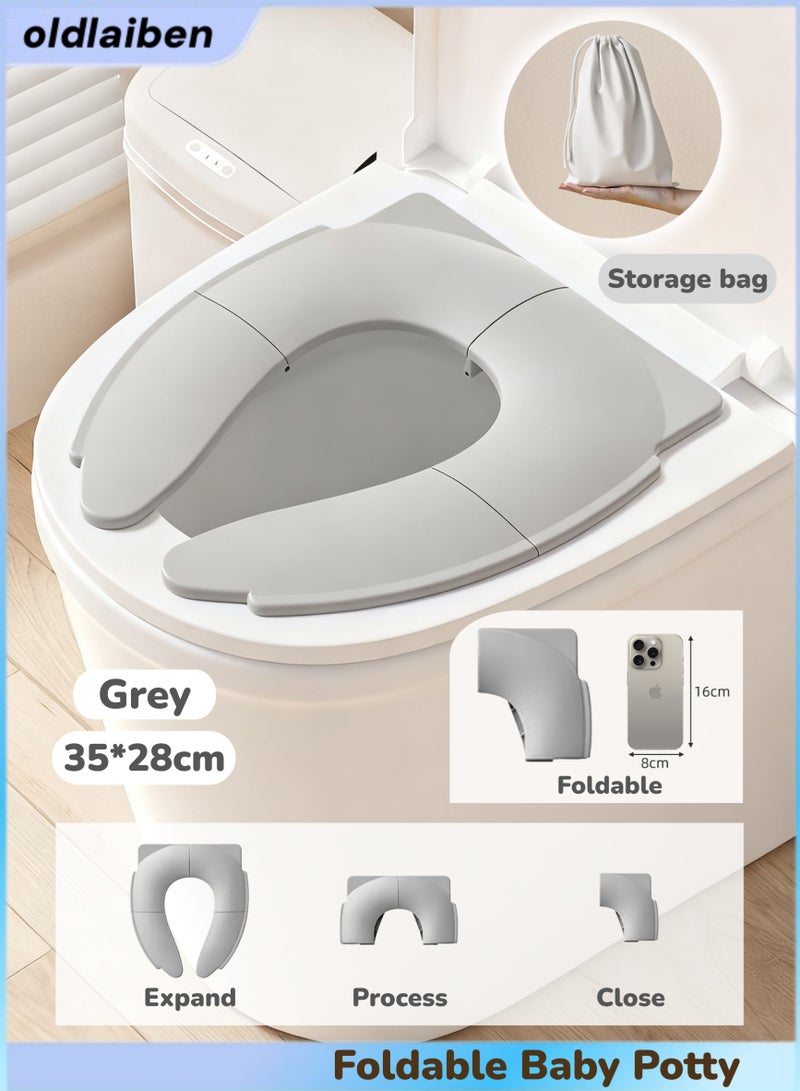 الدليبن مرحاض للأطفال، مقعد مرحاض قابل للطي، مرحاض محمول للسفر للأطفال، مقعد تدريب على استخدام المرحاض للأطفال، تدريب عالمي على استخدام المرحاض، مانع للانزلاق، تصميم تعليق، مناسب للأطفال الذكور والإناث، مناسب للأطفال أثناء التنقل (رمادي) - Image 1