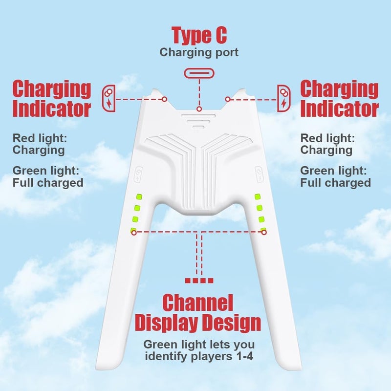 OFFCUP Charger Compatible with Joy Con for Nintendo Switch and OLED Model, Charging Grip Handle, Comfort V-Shaped Game Controller with LED Indicator, USB Type-C, White - Image 3