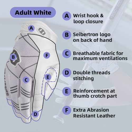 Seibertron B-A-R PRO 2.0 Signature Baseball/Softball Batting Gloves Super Grip Finger Fit for Adult White XS - Image 3