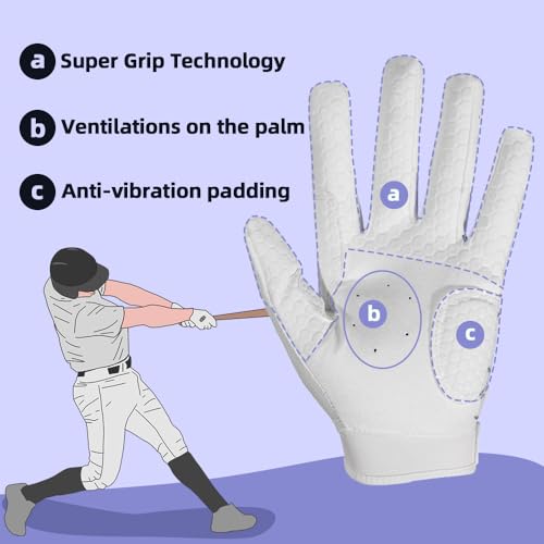 Seibertron B-A-R PRO 2.0 Signature Baseball/Softball Batting Gloves Super Grip Finger Fit for Adult White XS - Image 4